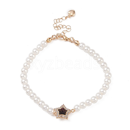 Brass Pave Clear Cubic Zirconia Star Link Chain Bracelets LS-BJEW-M321-01C-1