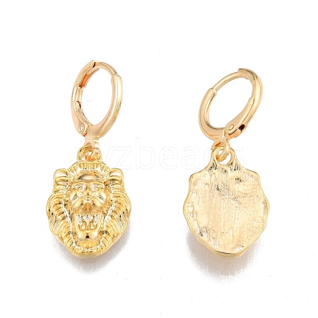 Brass Lion Dangle Leverback Earrings for Women EJEW-N012-76LG-1