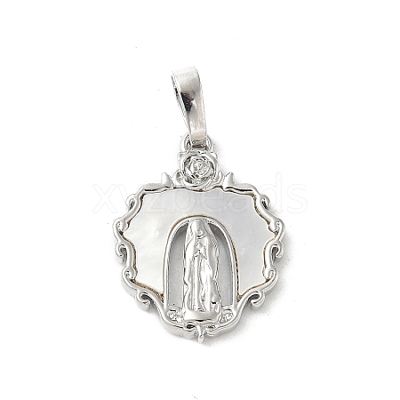 Brass Pave Natural White Shell Religion Pendants KK-S522-23P-A-1
