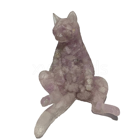 Orgonite Cat Natural Kunzite Resin Ornaments for office Home Desk Decorations PW-WG26C51-16-1