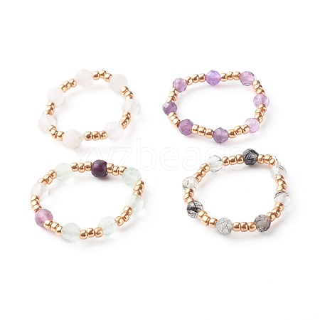 Natural Mixed Gemstone Beads Rings RJEW-JR00374-1