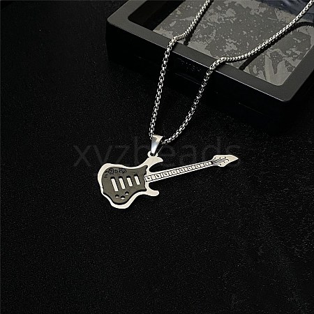 201 Stainless Steel Guitar Pendant Box Chain Necklaces NJEW-R001-06P-02-1