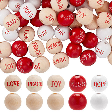 120Pcs 5 Colors Wood European Beads WOOD-FG0001-49-1