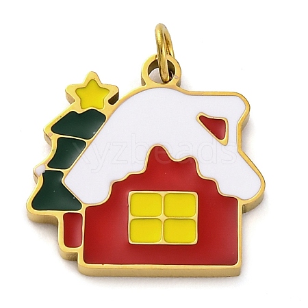 Christmas Theme Ion Plating(IP) 304 Stainless Steel Enamel Pendants STAS-Z104-01G-01-1