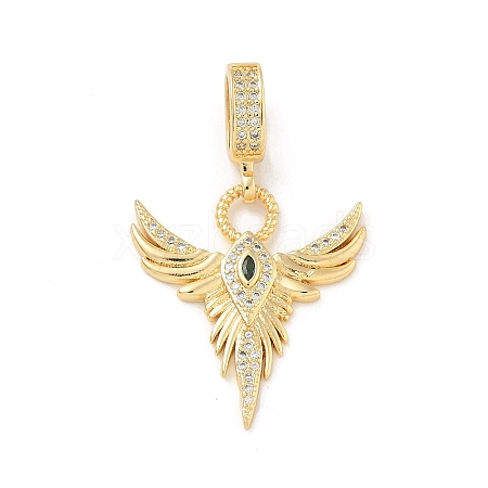 Brass Clear & Green Cubic Zirconia Wings European Dangle Charms KK-U044-11G-1