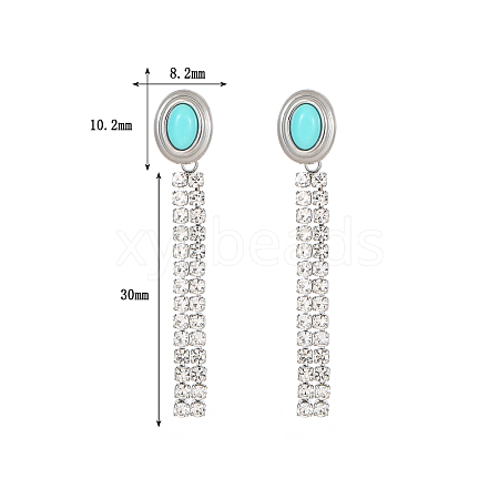 Fashionable Stainless Steel Earrings with Turquoise Inlay and Zircon Chain UI6836-1