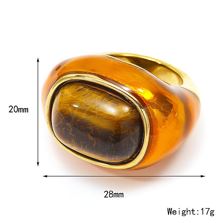 Oval 304 Stainless Steel with Natural Tiger Eye Finger Rings FS-WGC5475-02-1