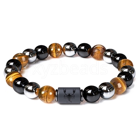 Natural Obsidian & Tiger Eye & Synthetic Hematite Stretch Bracelet PW-WG4576E-35-1