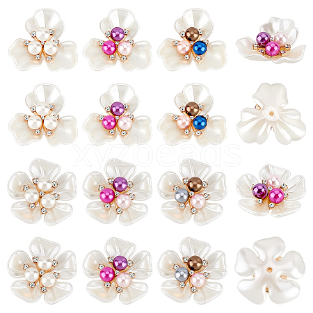 AHADERMAKER 24Pcs 6 Style ABS Plastic Imitation Pearl with Glass Rhinestone Beads KY-GA0001-30-1