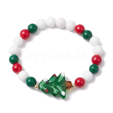 Christmas Theme Natural Mashan Jade & Lawmwork Beads Stretch Bracelets for Women BJEW-JB11148-01-1