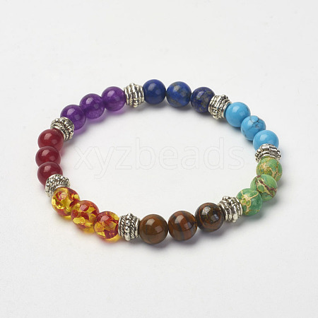 Mixed Gemstone Beaded Stretch Bracelets BJEW-P071-01-1