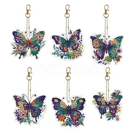 6Pcs Butterfly DIY Diamond Painting Keychain Kit PW-WG89143-01-1