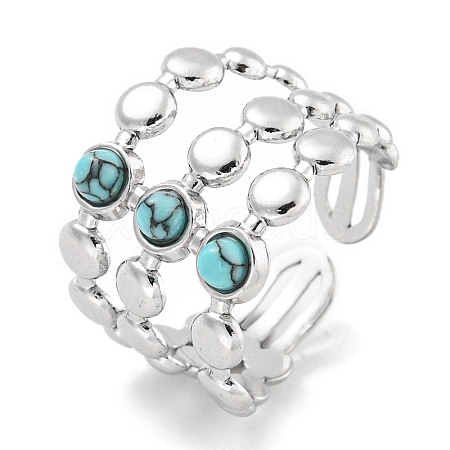 304 Stainless Steel Synthetic Turquoise Cuff Rings G-Z056-05P-03-1