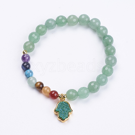 Natural & Synthetic Gemstone Beaded Stretch Charm Bracelets G-I197-06E-1