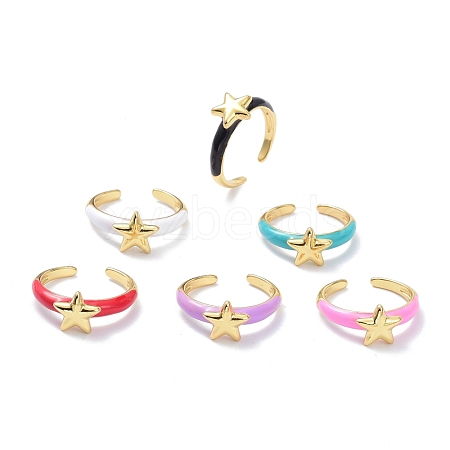 Brass Enamel Cuff Rings RJEW-P023-20G-1