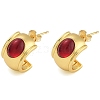 Brass & Natural Agate C-Shaped Stud Earrings EJEW-K293-09G-1