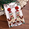 Christmas Plastic Seed Beads & Cloth Dangle Stud Earrings FS-WG8935B-02-1