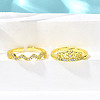 2Pcs 2 Styles Brass Micro Pave Clear Cubic Zirconia Cuff Rings for Women RJEW-S399-01G-3