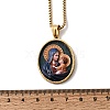 Unisex Religion 304 Stainless Steel Enamel Oval Pendant Box Chain Necklaces STAS-H258-02G-01-5