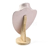 Bust Shaped Microfiber & Wood Jewelry Necklace & Earrings Display Stands NDIS-H042-01C-03-2