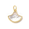 Brass Pave Natural White Shell Fan Charms with Jump Rings KK-S522-17G-1