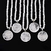 Natural Quartz Crystal 4.5mm Round Beaded Rock Crystal Flower Pendant Necklaces NJEW-T016-04P-2