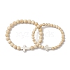 2Pcs Wood Beads Stretch Bracelets for Couple BJEW-JB11305-04-2