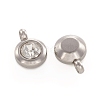 Trendy Original Color 304 Stainless Steel Grade A Rhinestone Flat Round Charm Pendants RB-M030-06J-2