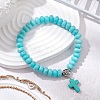 Synthetic Imperial Jasper Beads & Turquoise Cross Stretch Bracelets for Women Men BJEW-JB11382-04-1