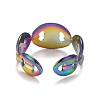 Rainbow Color Ion Plating(IP) 304 Stainless Steel Coffee Bean Open Cuff Ring for Women RJEW-A005-30MC-3