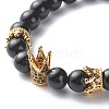 Natural Black Stone Round Beads Stretch Bracelets BJEW-JB06606-04-3