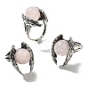 Natural Rose Quartz Wings Adjustable Rings RJEW-K241-04AS-13-4