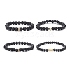 4Pcs 4 Style Column & Round & Flat Round Alloy & Natural Lava Rock & Synthetic Hematite Beaded Stretch Bracelets Set for Women BJEW-JB09366-3