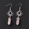 Natural Rose Quartz Bullet with Sun Dangle Earrings EJEW-I276-01P-19-3