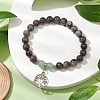 Natural Fluorescent Syenite Rock & Green Aventurine Round Bead Stretch Bracelets BJEW-JB11257-04-2