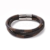 Microfiber Leather Cord Triple Layer Multi-strand Bracelet with 304 Stainless Steel Magnetic Buckle for Men Women BJEW-G658-03P-2