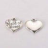 Wedding Theme Antique Silver Tone Tibetan Style Heart with Maid of Honor Rhinestone Charms X-TIBEP-N005-05B-1