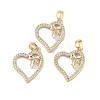 Valentine's Day Heart with Bowknot Charms Rack Plating Brass Micro Pave Clear Cubic Zirconia Pendants KK-G482-15G-1