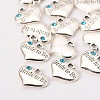 Wedding Theme Antique Silver Tone Tibetan Style Heart with Bride to Be Rhinestone Charms X-TIBEP-N005-10C-2