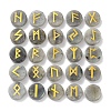 Brass Elder Futhark Alphabet Engraved Symbol Flat Round Natural Labradorite Rune Stones G-I373-01K-1