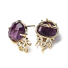 Brass Micro Pave Cubic Zirconia Stud Earring Findings with Natural Amethyst KK-Z096-05G-03-2