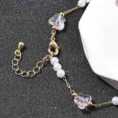 Brass & Glass Link Chain Bracelets for Women BJEW-F517-02G-02-1