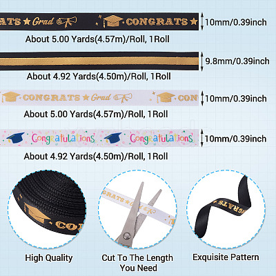 4 Styles Graduation Pattern Polyester Ribbon OCOR-TA0003-31-1