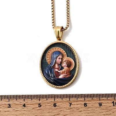 Unisex Religion 304 Stainless Steel Enamel Oval Pendant Box Chain Necklaces STAS-H258-02G-01-1