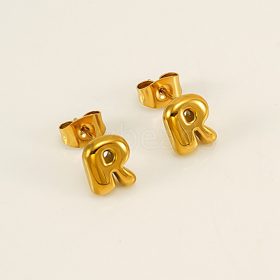 Chunk Letter 304 Stainless Steel Stud Earrings for Women EJEW-G386-01R-G-1