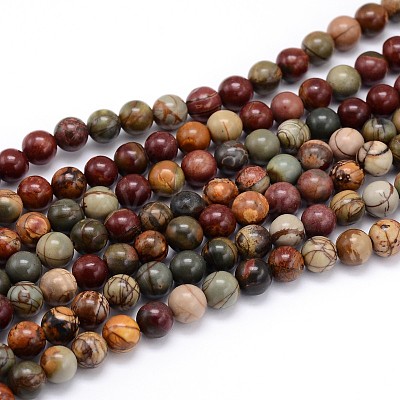 Natural Polychrome Jasper/Picasso Stone/Picasso Jasper Round Bead Strands G-J303-16-6mm-1