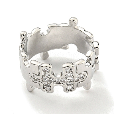 Puzzle Brass Micro Pave Cubic Zirconia Cuff Open Rings for Women RJEW-I103-005P-1