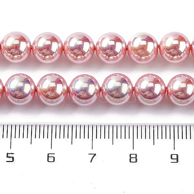 UV Plating Pearlized Glass Pearl Beads Strands GLAA-F128-01B-T9-1