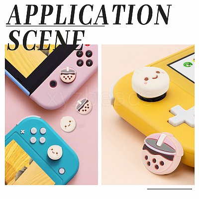 Steamed Bun & Bubble Milk Tea Pattern Silicone Joystick Cap FIND-WH0147-23-1