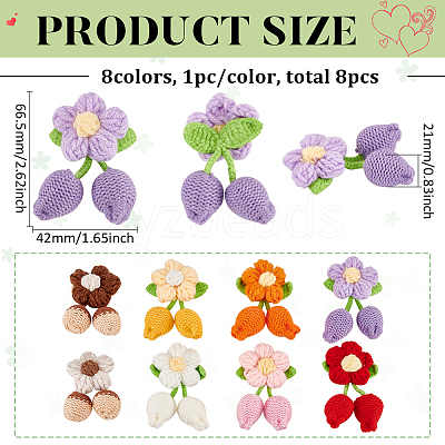 8Pcs 8 Colors Handmade Crochet Cotton Flower Ornaments AJEW-FG0004-12-1